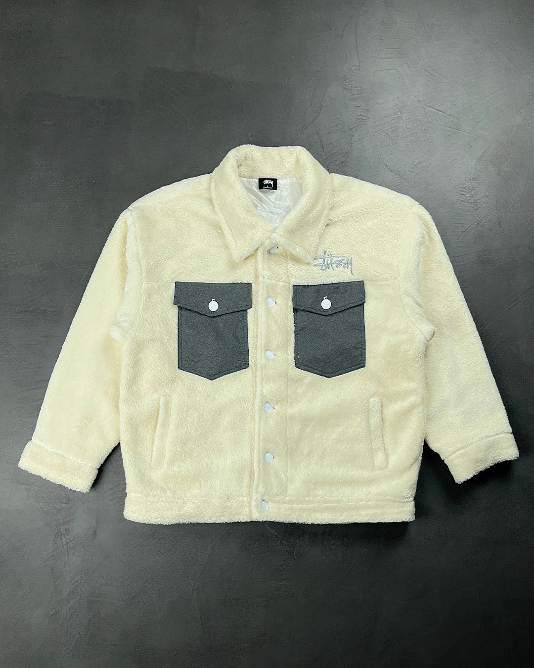 STUSSY Teddy Jacket Front Double Pockets White