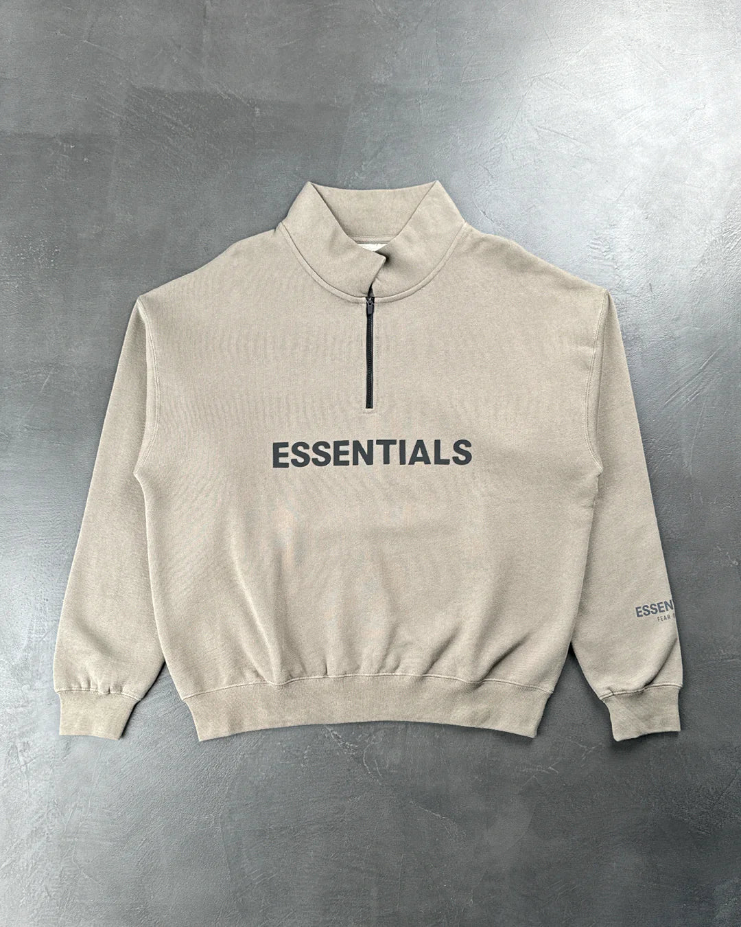 Fear Of God Essentials Front Logo Half Zip Sweat Cement