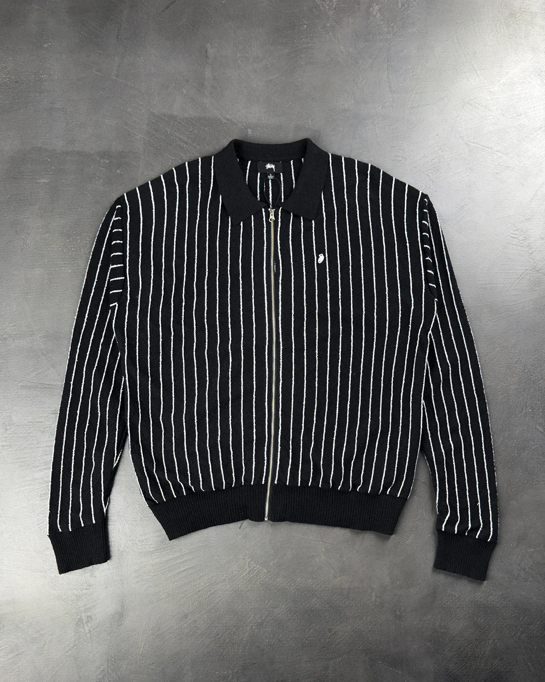 STUSSY Light Weight Long-Sleeve Zip Polo Black Stripe