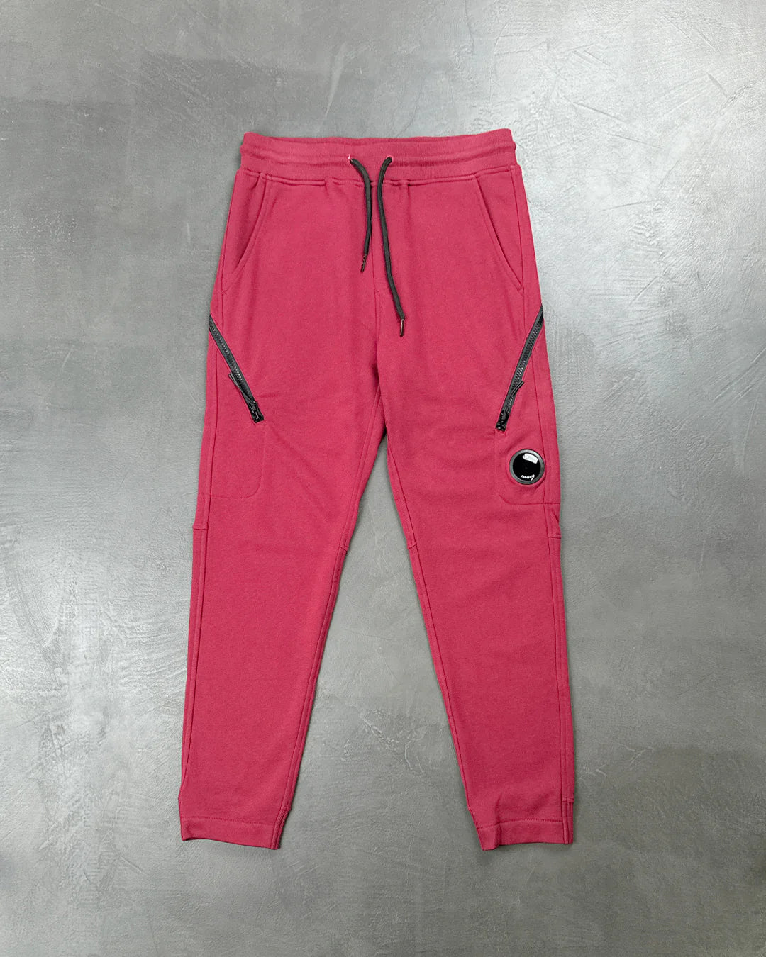 C.P. Company Diagonal Raised Fleece Double Zip Lens Sweatpants Red