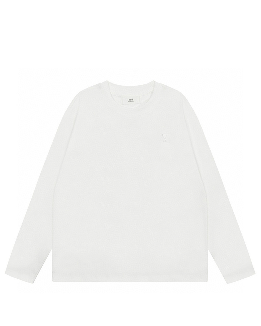 AMI Paris Ami De Coeur Tonal Small Heart Long Sleeve White