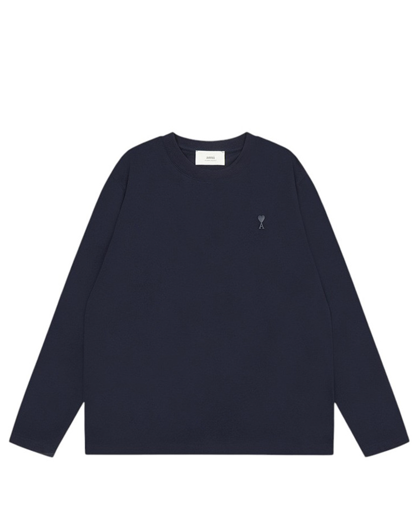 AMI Paris Ami De Coeur Tonal Small Heart Long Sleeve Navy Blue