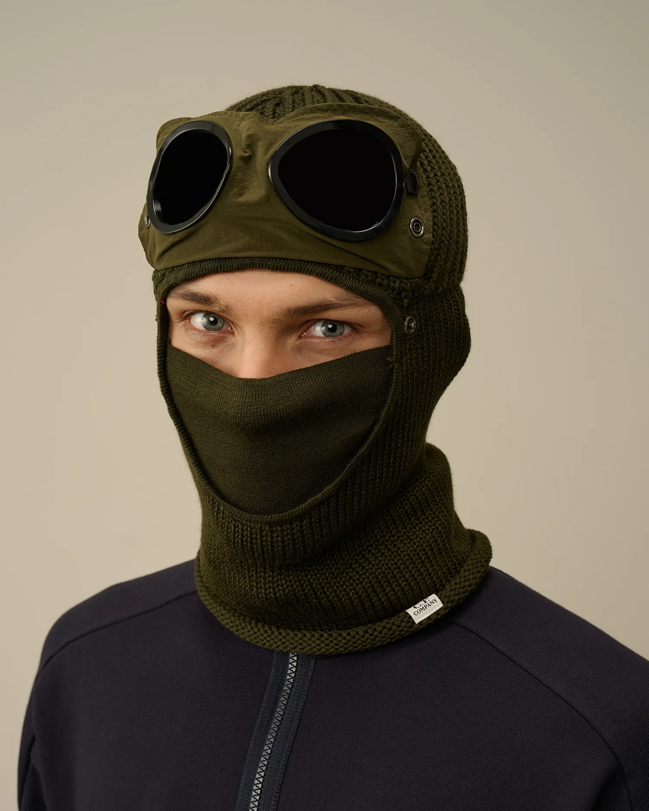 C.P. Company Extra Fine Merino Wool Goggle Balaclava Ivy Green