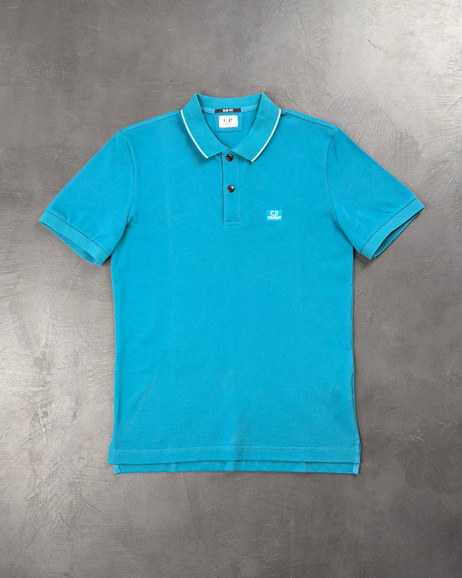 C.P. Company Stretch Piquet Regular Striped Collar Polo Shirt Peacock Green