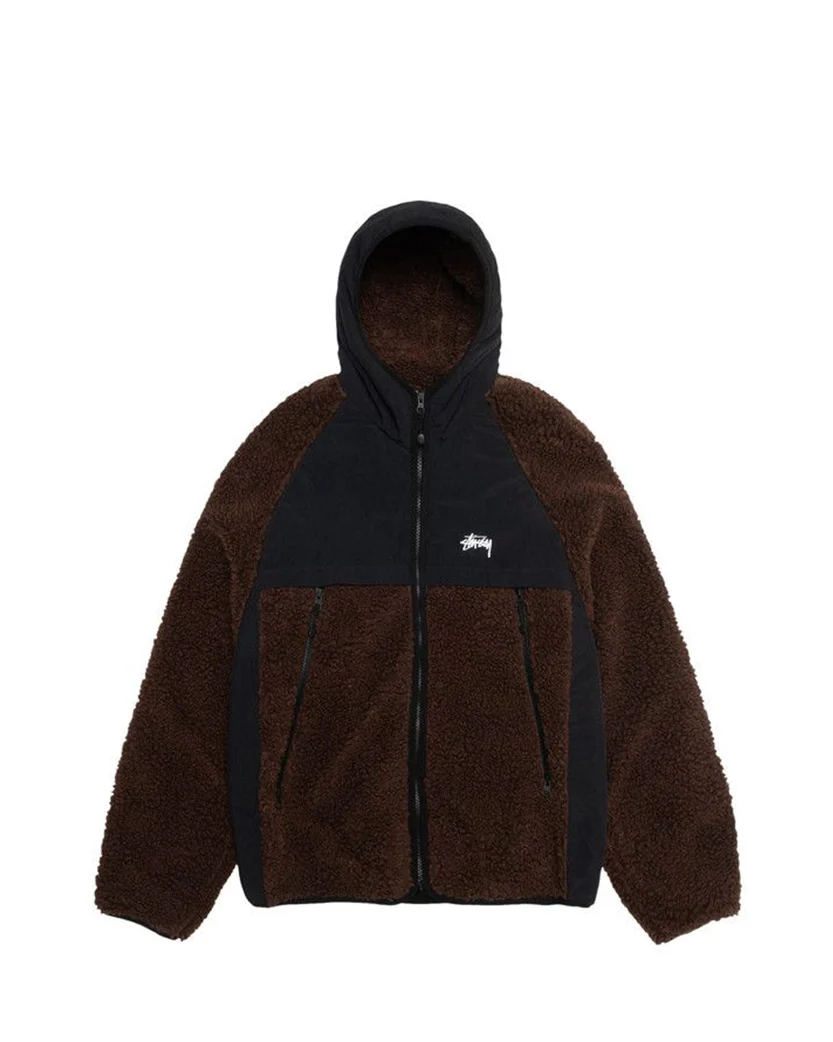 STUSSY Sherpa Paneled Hooded Jacket Brown